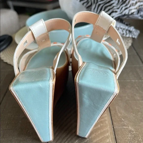 Versace Beige Leather Wood Platform Wedge - Picture 4 of 10